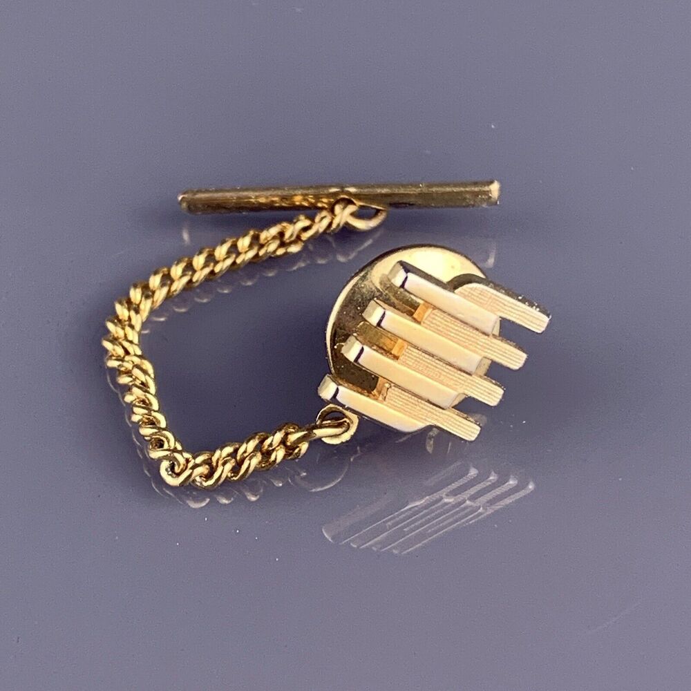 Simple Interlocking Lines Tie Tack Pin Gold Tone Mid Century Swank Vintage